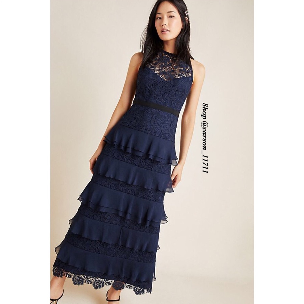 NWT ML Monique Lhuillier Tiered Lace Maxi Dress